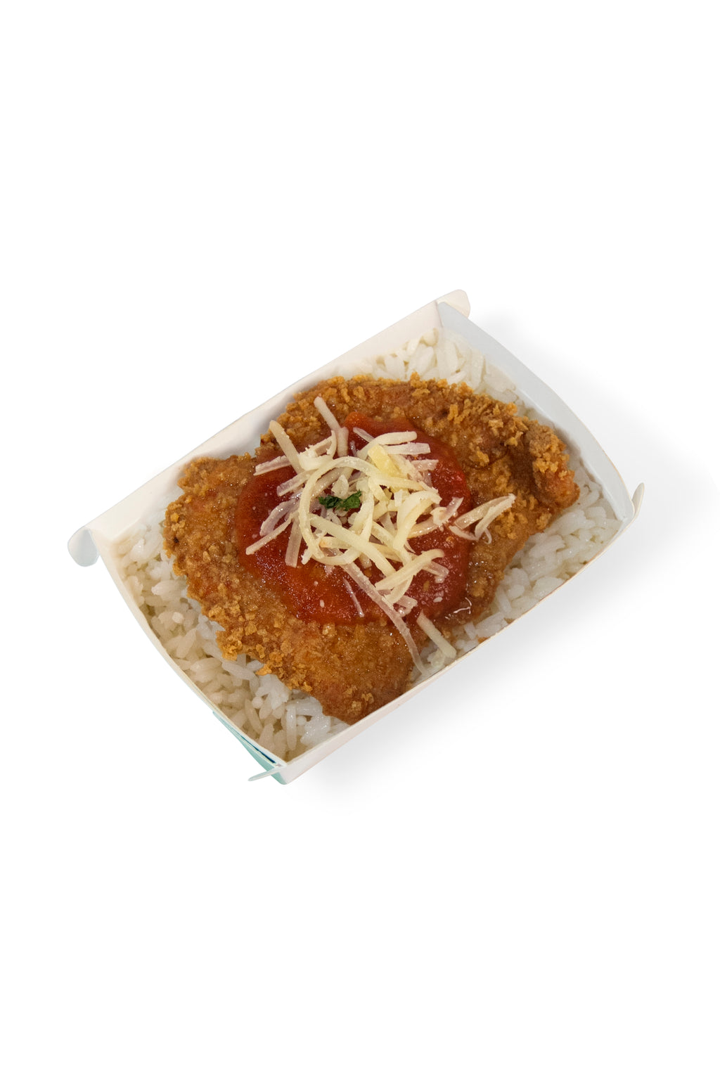 Frango empanado à milanesa, arroz branco