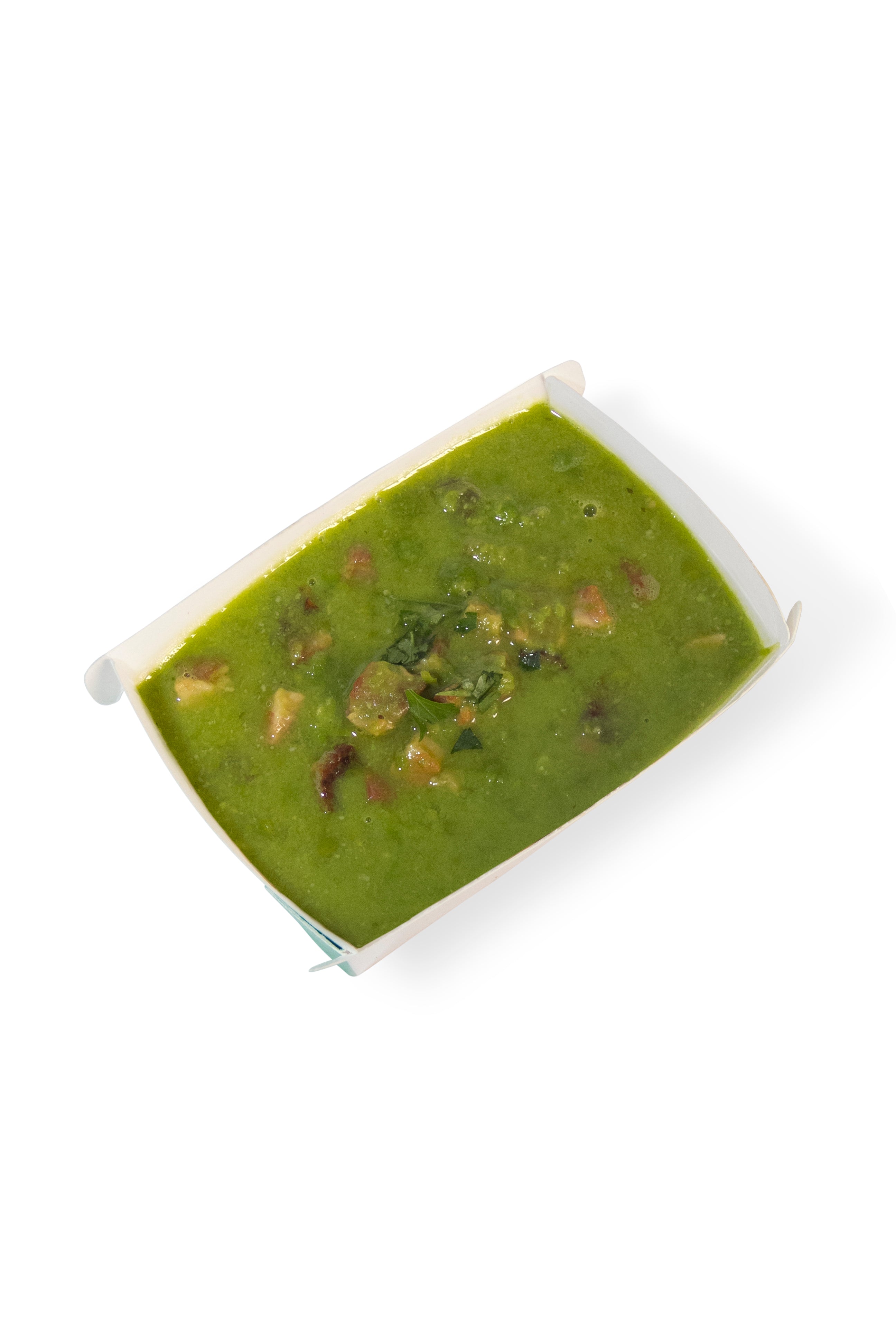 Caldo verde - Ervilhas frescas, bacon e parmesão ralado