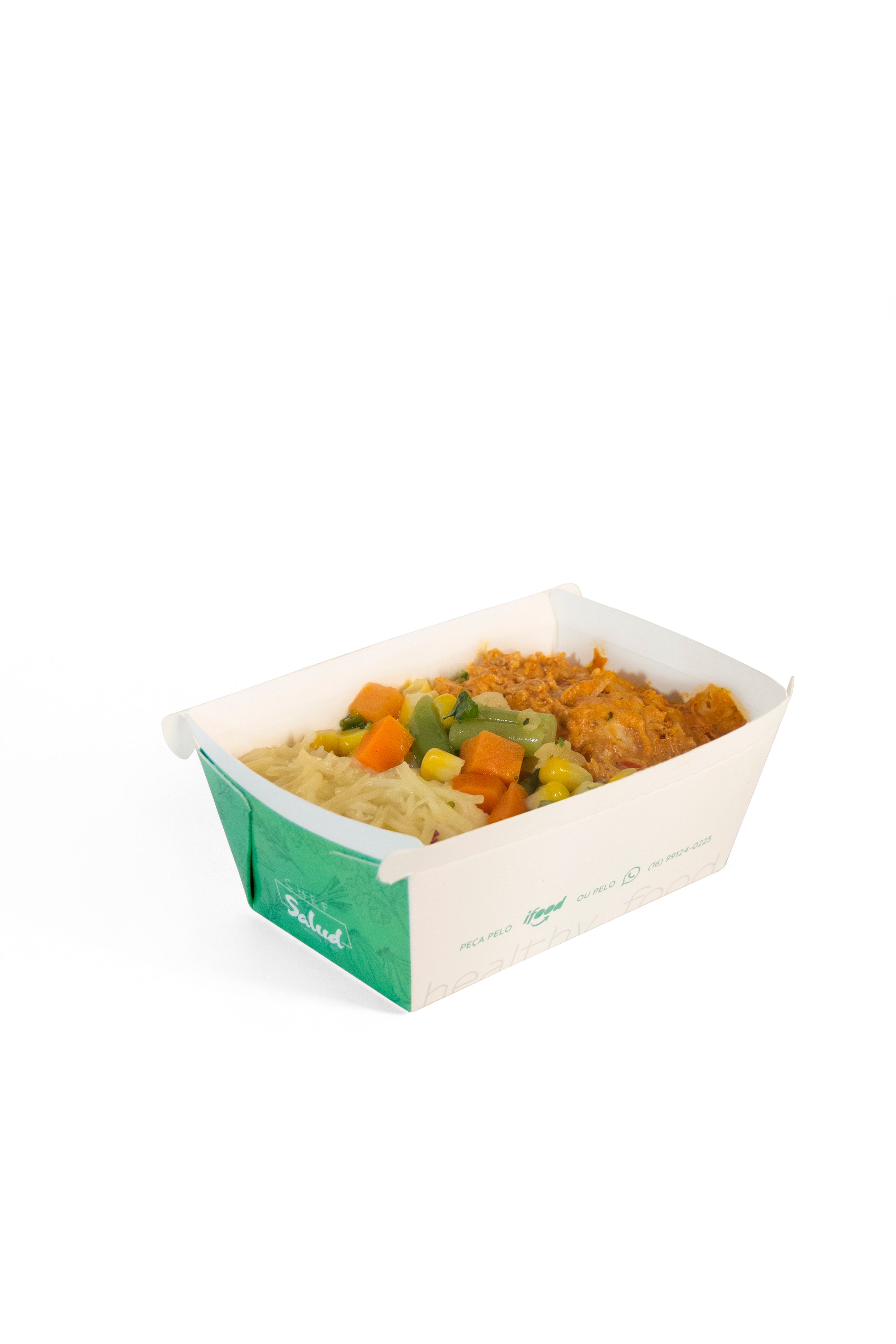 Frango cremoso light, pur� de batata inglesa e seleta de legumes