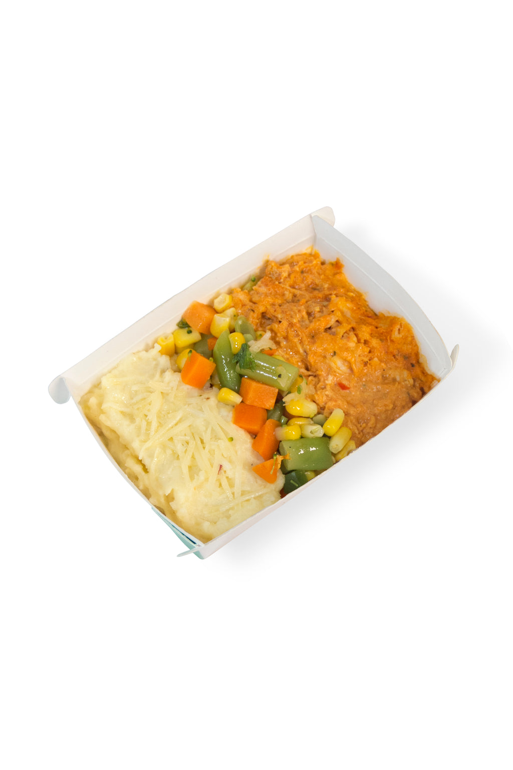 Frango cremoso light, purê de batata inglesa e seleta de legumes
