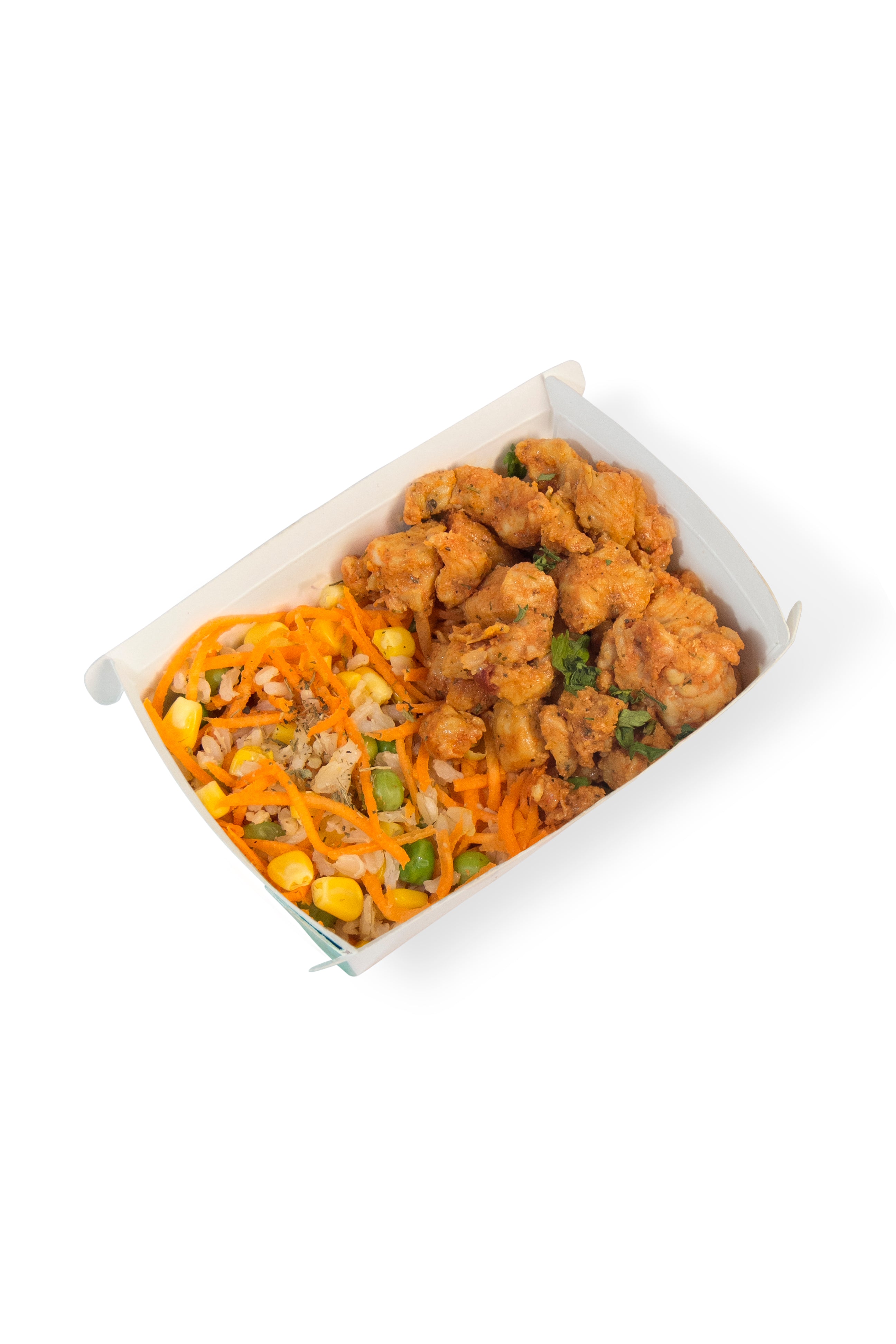 Frango picado e arroz integral primavera