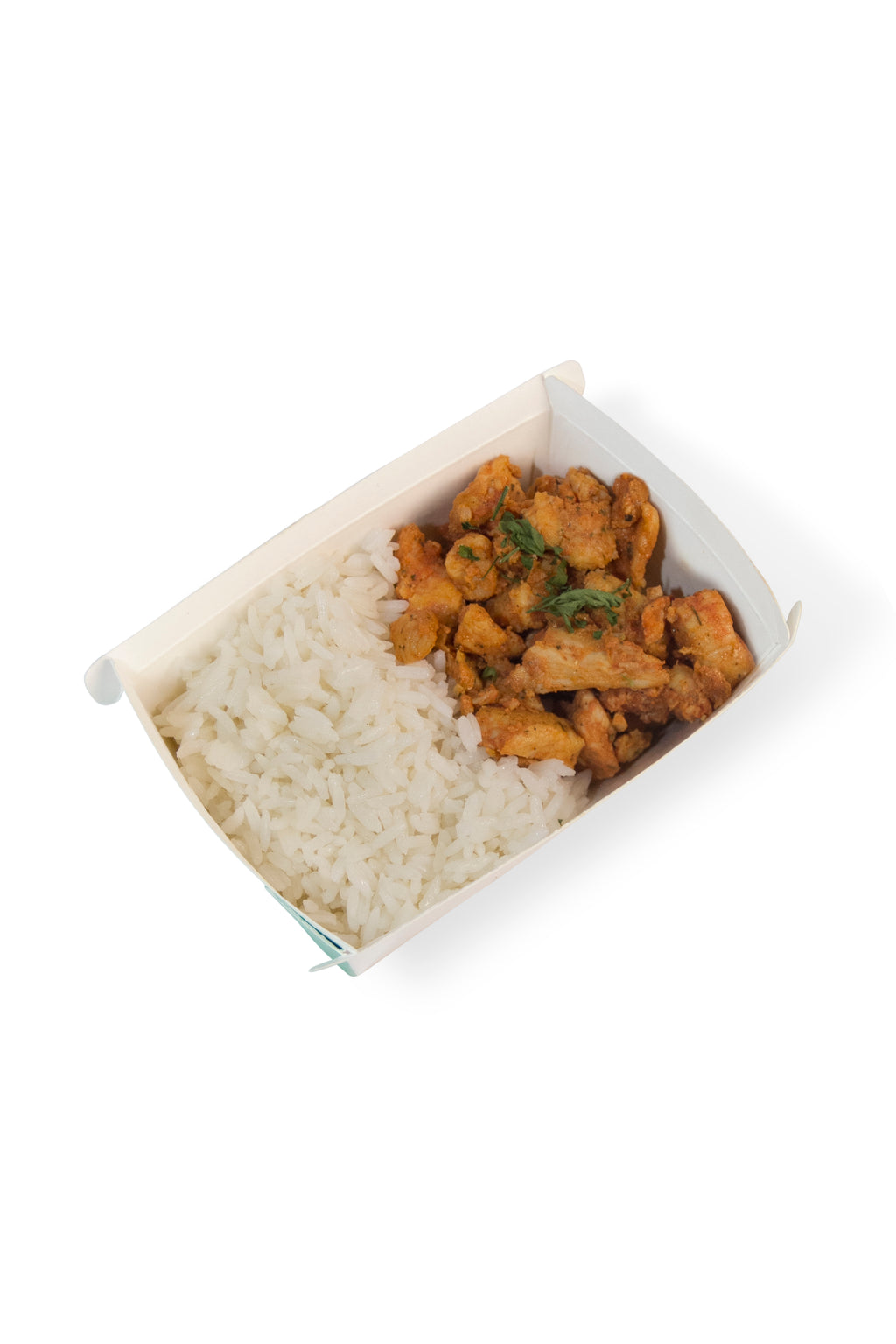 150g de frango picado, 150g de arroz branco